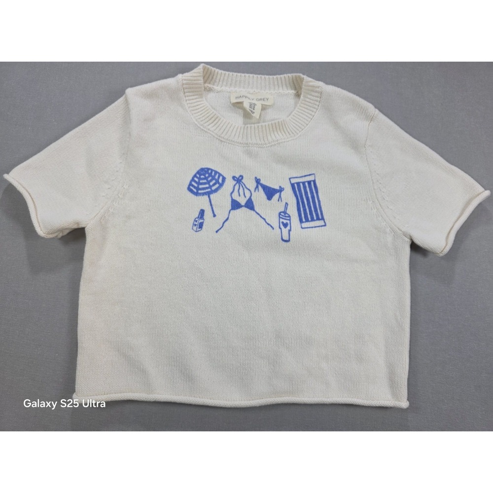 Happily Grey Womens Medium Baby Tee Shirt Sweater Beach Resort Y2K Lightweight